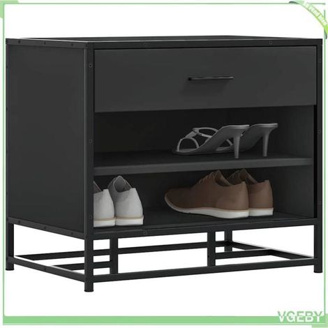 Banc à chaussures - ABI - Noir - Bois d'ingénierie et métal - 60x40x53,5 cm (1/5)