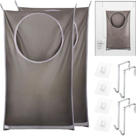 Paniers à linge suspendus, lot de 2 paniers à linge muraux pliables en tissu Oxford, grande capacité, adaptés aux placards de salle de bain de dortoir (50 x 77 cm). (1/4)