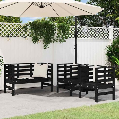 Salon de jardin 3 pcs-Lot de 3 Mobilier de jardin-Meuble de jardin noir bois massif de pin (1/5)