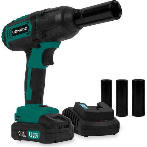 VONROC Clé à choc sans fil 20V - 4 niveaux de réglage : 100/200/300/400Nm - Avec 4 douilles Avec batterie 2.0Ah et chargeur (1/5)