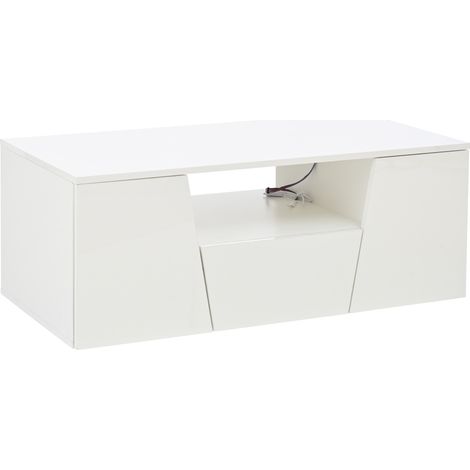 Tavolino da salotto bianco 100 x 50 x 40 cm in truciolato con LED, 2 armadietti e 1 cassetto HOMVRA (1/5)