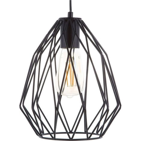 Lampe Suspension Filaire Type Cage en Métal Noir Idéale pour Ampoule Filament E27 40W Éclairage Design pour Intérieurs Industriels Urbains Beliani