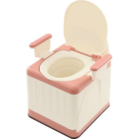 Toilette portable pliable 150kg PP - accoudoirs amovibles antidérapants - double joint anti-odeurs - rose - pour camping maison âgés