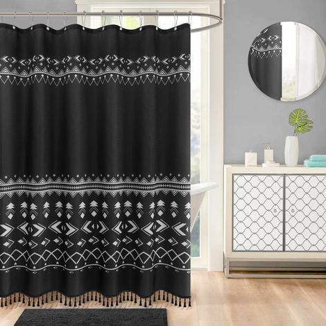 Shower curtain 180 x 180 cm Black bohemian shower curtain Waterproof printed polyester shower curtain