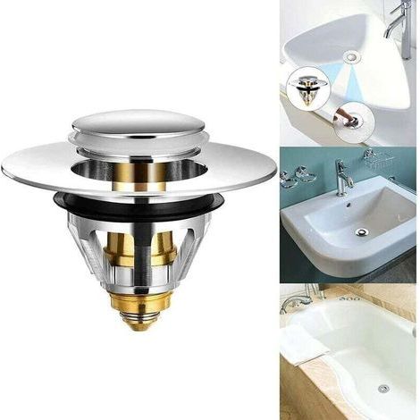 Bonde de Lavabo Pop-Up Universelle, Filtre Anti-Bloqué en Acier Inoxydable pour Trou de Vidange 34-38 mm (1/4)
