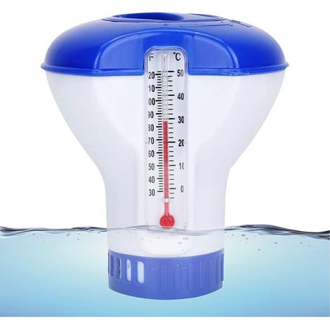 Distributeur flottant de produit, diffuseur de chlore flottant avec thermomètre pour piscines, distributeur flottant automatique, diffuseur de chlore flottant de 20 cm pour piscines (1/5)