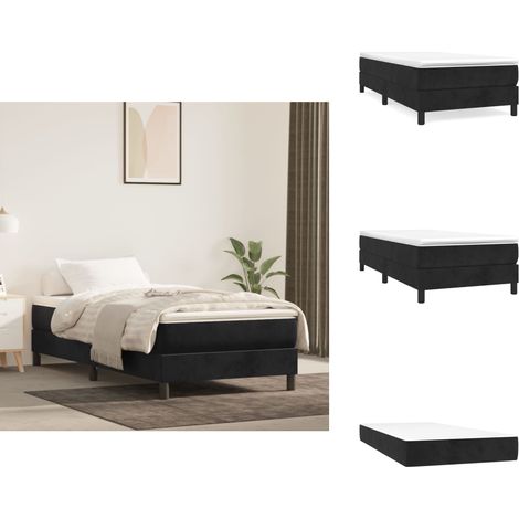 Sommier à lattes de lit avec matelas Noir 90x190 cm Velours - Lit Double - Lit Tapissier - Literie - Chambre À Coucher - Matelas Moelleux (1/5)