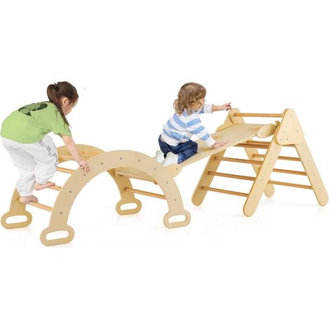 COSTWAY Set da Arrampicata per Bambini, Giocattoli da Arrampicata a Triangolo con Triangolo Arco e Salita, Ideale per Bambini 1 Anni +, Naturale (1/5)