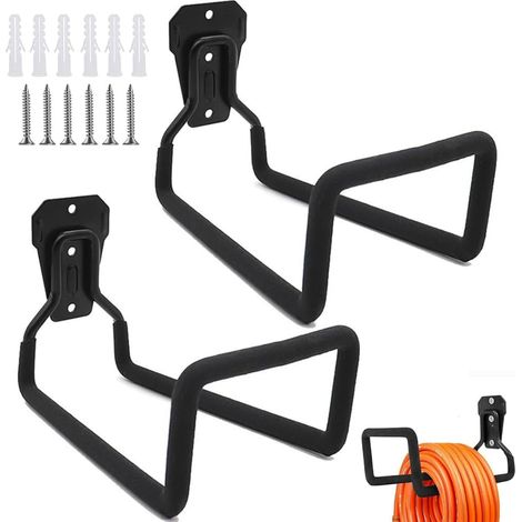 Lot de 2 supports de tuyau d'arrosage muraux solides résistants aux intempéries pour tuyau d'arrosage extérieur et cour, noir (accessoires inclus) (1/5)
