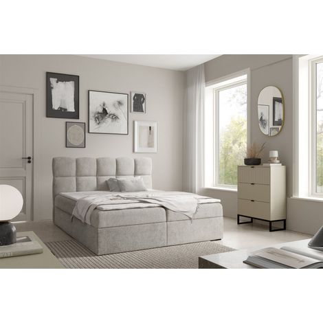 Boxspringbett Schlafzimmerbett PAROZO PREMIUM 180x220cm Stoff Coral Hellbeige