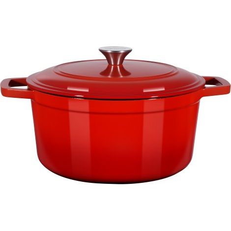 Schmortopf aus emailliertem Gusseisen, 5,68 L Dutch Oven zum Backen von Sauerteigbrot, robuster Kochtopf mit Deckel & 2 Griffen, geeignet bis 260 °C, Feuertopf zum Kochen und Braten (1/5)