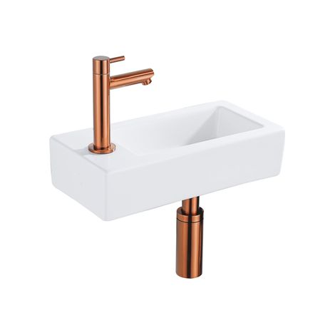 FugaFlow Eccelente Pietra ensemble de lavabo - 36x18,5x9cm - 1 trou de robinet - solid surface - robinet de lavabo en cuivre - blanc mat