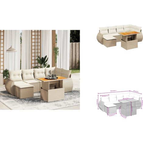 7-tlg. Garten-Sofagarnitur mit Kissen Beige Poly Rattan - Gartenmöbel Set - PE-Rattan Möbel - Outdoor Lounge - Gartenlounge - Terrassenmöbel (1/3)