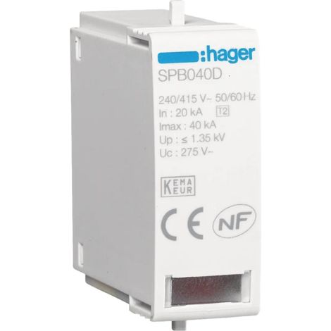Cartouche L-N Uc 275V In 20kA Imax 40kA Up 1,35kV - HAGER SPB040D