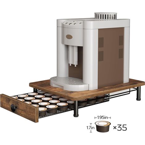 Tiroir à Capsules de Café, Porte-Capsules compatible avec Nespresso et K-Cups, capacité de 35, Support de Machine à Café, panier en maille, pour bureau, Marron Rustique et Noir XKH08BRG1 (1/5)