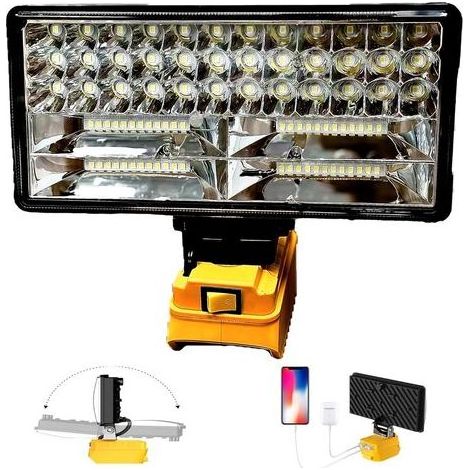 Lampe de travail LED sans fil pour batterie Dewalt 18 V, 90 W 6800 ml, large faisceau avec deux ports de charge USB, lumière LED pour urgence, atelier, garage (sans batterie) [Classe énergétique A+++] (1/5)