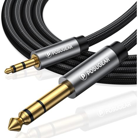 Câble Audio 3.5mm vers 6.35mm Stéréo Jack 5M, Nylon Tressé Jack Stéréo 6.35 Mâle vers 3.5 Mâle pour Lecteurs de DVD, Haut-parleurs, Table de Mixage, Cinéma Maison etc. (1/5)