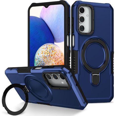 Custodia per Samsung Galaxy A15 5G, con anello di supporto, blu + vetro 9H (1/5)
