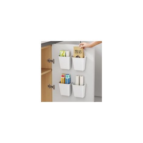 4 boîtes murales adhésives, organiseur de porte, PP blanc (1/4)