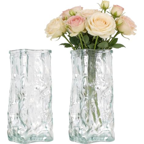 Vase Mini en Verre Effet Pierre Glacée 16,5cm - Lot de 2 Vases Design Moderne et Minimaliste - Décoration de Table pour Salon (1/5)