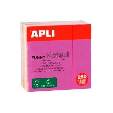 Mini-cubo de 250 hojas de notas adhesivas de 51 x 51 mm en 5 colores surtidos flúor. Este producto es ideal si quieres destacar tus mensajes con color