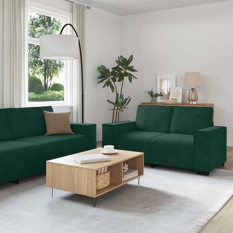 3-tlg. Sofagarnitur mit Kissen Dunkelgrün Samt (1/5)
