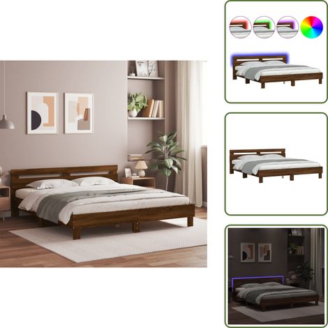 The Living Store Cadre de lit avec LED sans matelas chêne marron 160x200 cm - Lit Double - Cadre De Lit - Éclairage LED - Bois D'ingénierie - Design Moderne