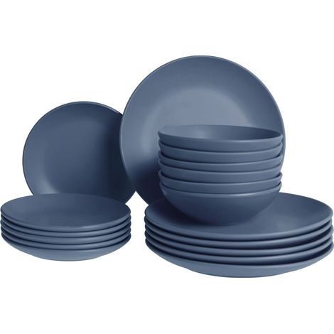 Set di 18 piatti in gres fatto a mano con finitura smaltata blu Vivani