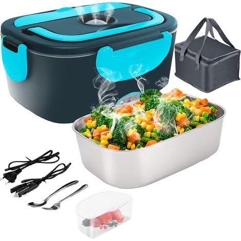 Lunch Box Chauffante Électrique 4 en 1 12V/24V/220V240V, 1.5L 60W Acier Inox Chauffage Rapide Gamelle, Boîte Repas Amovible, pour Bureau, École, Voyage, Voiture, Avec Sac Isotherme (1/5)