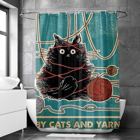 Rideau de douche motif animaux rétro baignoire décorative, tissu salle de bain imperméable, 90x180 cm (1/5)