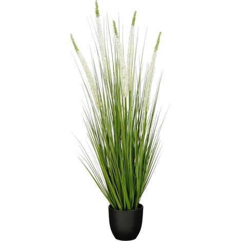 Plante Artificielle Graminée Éremurus avec Fleurs Blanches et Pot Noir H 110 cm - PANGIVO (1/5)