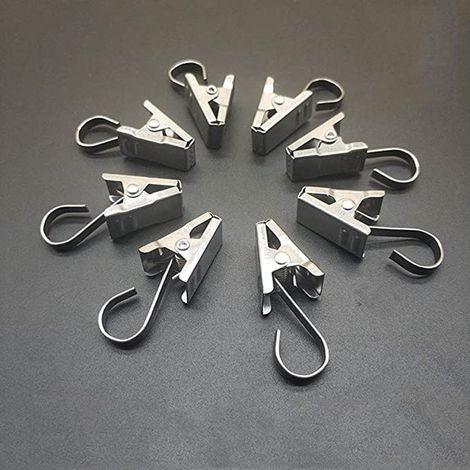 Stainless steel curtain clips and positioning hooks for shower curtains and Venetian blinds (15 pieces) (1/5)