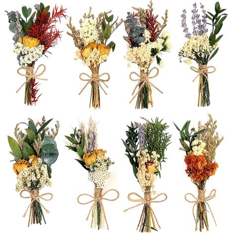 8 Mini Bouquets de Fleurs Séchées - 13–15 cm, Décoration Mariage DIY (1/5)