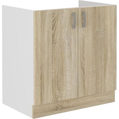 SARA Meuble bas evier - Décor chene sonoma - 2 portes Battantes - L80xP48xH82 cm