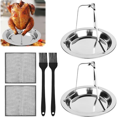 Lot de 2 rôtissoires à poulet en acier inoxydable - Support vertical pour poulet - Barbecue à poulet amovible avec 2 pinceaux à huile et 2 chiffons de nettoyage pour four, barbecue, réchaud de (1/5)