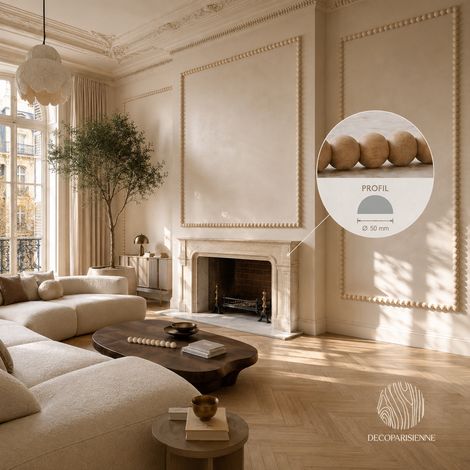 Moulure Murale Perle - Bois Brut - D.50 mm - 100 cm - Hêtre Naturel - a Peindre - Décoration murale (1/3)