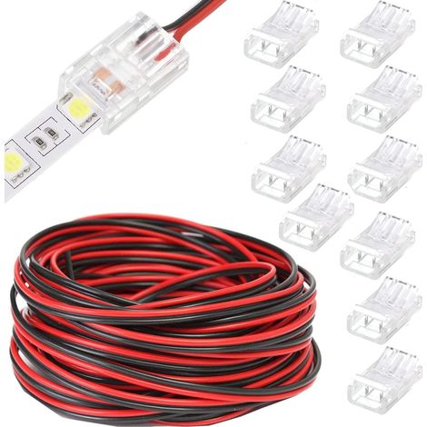 Kit de connecteur de lumière LED RVB 3528 2835 à 2 broches de 10 mm, comprend un câble d'extension de 20 m, un connecteur de lumière LED à 2 broches sans espace, pour une connexion rapide (1/5)