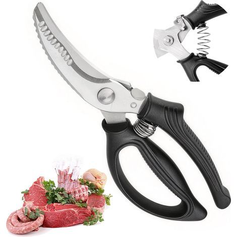 Küchenschere aus Edelstahl mit Verriegelung und rutschfestem Griff, zum Schneiden von Fleisch, Knochen, Gemüse und zum Grillen. (1/5)