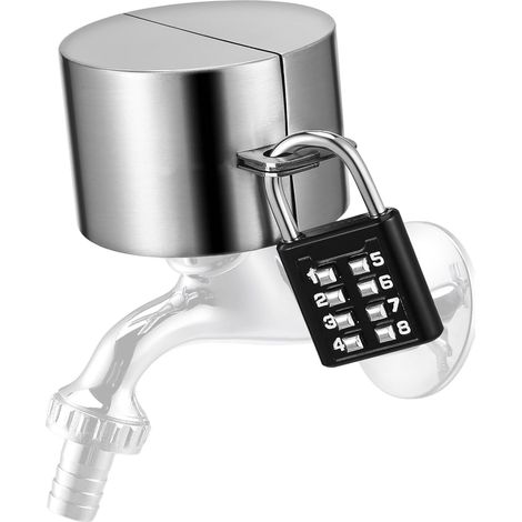 Verrou de robinet extérieur en acier inoxydable avec cadenas à code, serrure de robinet de jardin, serrure de robinet pour robinet extérieur pour jardin et maison, empêche le vol d'eau et (1/5)