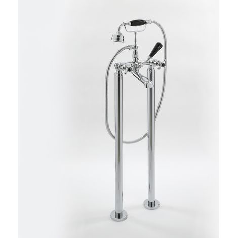 Milano Elizabeth Freestanding Bath Shower Mixer Tap - Chrome & Black (Crosshead Handles) (1/5)