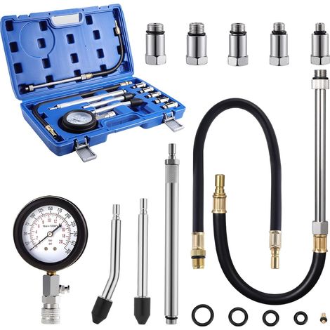 Kit de test de compression de cylindres de moteur 11 pièces, outil de diagnostic de pression de carburant essence, kit de test de compression pour moteurs essence de voitures et motos HIASDFLS (1/5)