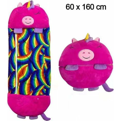 PIMPIMSKY Cute Sleeping Bag and Pillow 2 in 1 Happy Nappers for Children 160 x 60 cm Down Suitable for All Seasons Purple (1/4)