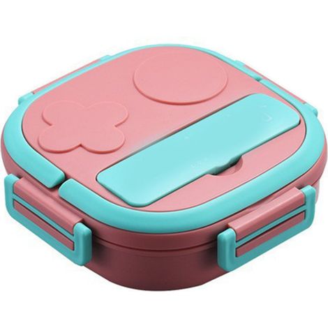 Boîte à lunch à compartiments multiples, grande capacité, en acier inoxydable, rose, idéale pour la maison et l'extérieur. 3 compartiments. (1/5)