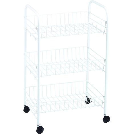 King Home WEISSER MULTI-PURPOSE TROLLEY aus Metall mit 3 Ablagen und 4 Rädern 40x26x62h cm (1/4)