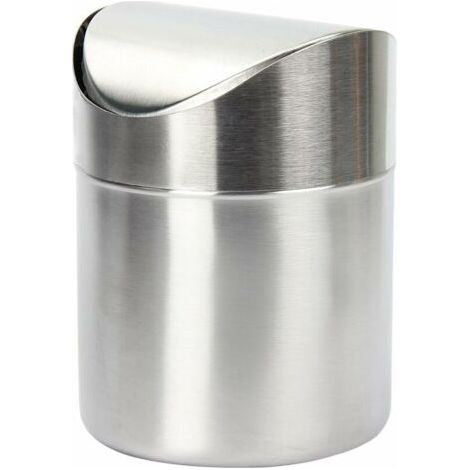 QORVA-Mini poubelle en Acier Inoxydable avec Couvercle de Balanoire Pratique pour Bureau Table Voiture Chambre(Argenté)