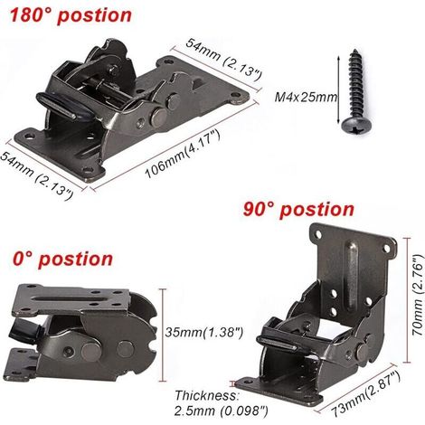 Bardusch-0 Cerniera pieghevole autobloccante a 90° e 180° per pannello di estensione del tavolo pieghevole, supporto pieghevole, accessori per banco da lavoro in ferro pieghevole con finitura bronzo s (1/4)