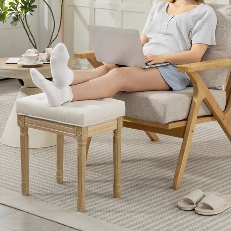 Taburete 42x32x46,5 cm de madera beige, asiento acolchado estable, para dormitorio – MEUBLIV (1/5)