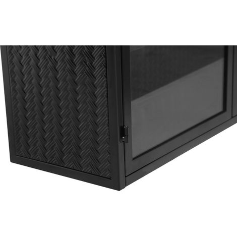 Meuble mural noir à deux portes en verre trempé avec motif tressé et trois niveaux de rangement, 70 cm (1/5)