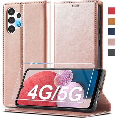 Coque portefeuille Samsung A13 4G/5G A04S cuir PU, support, fermeture magnétique, rose (1/5)