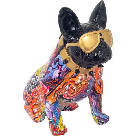 Statuina in resina multicolore a forma di bulldog - Arte moderna per l'arredamento della casa - Regalo perfetto per gli amanti dei cani